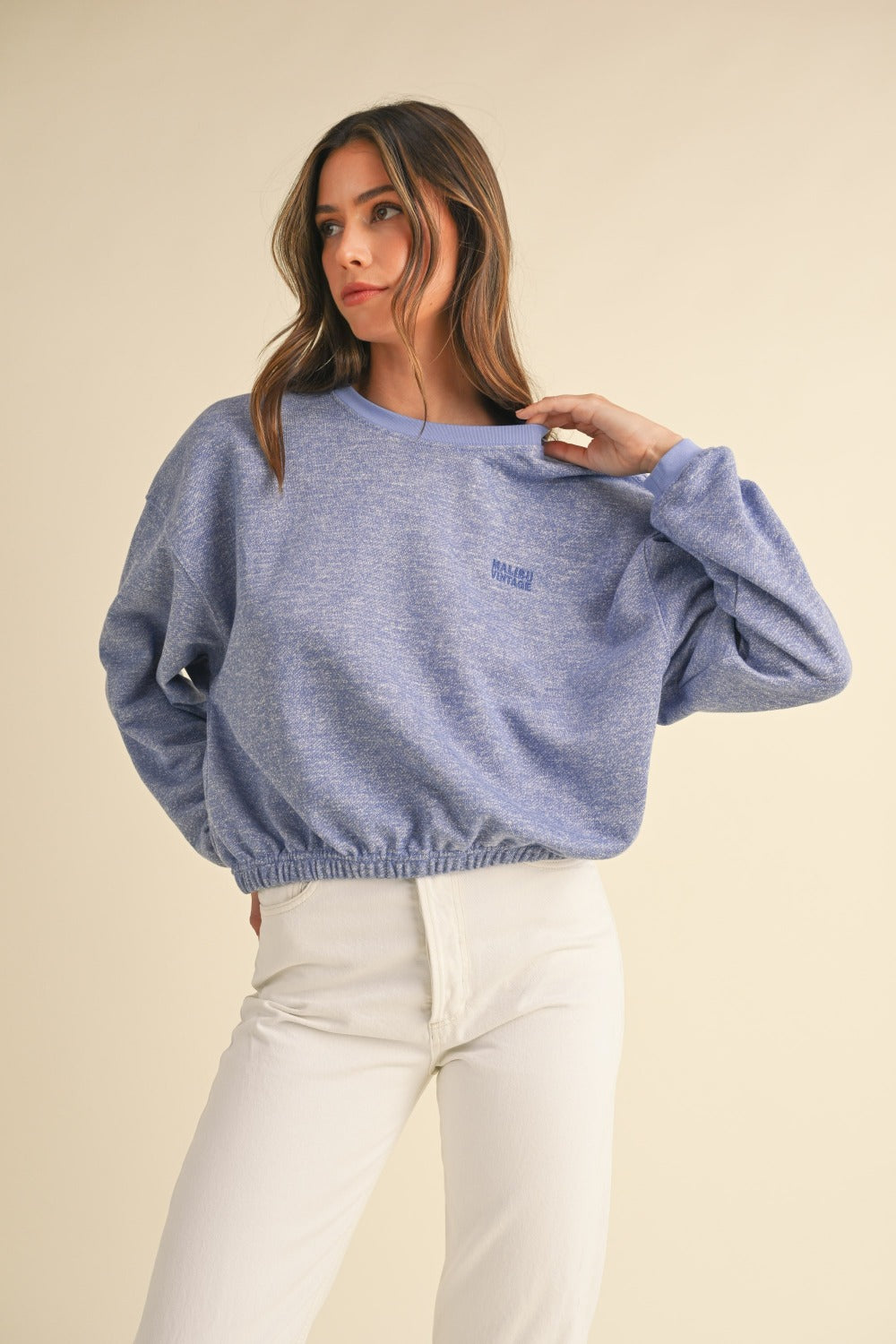 Mable Round Neck Letter Embroidery Crop Sweatshirt-TOPS / DRESSES-[Adult]-[Female]-Blue Purple-S-2022 Online Blue Zone Planet