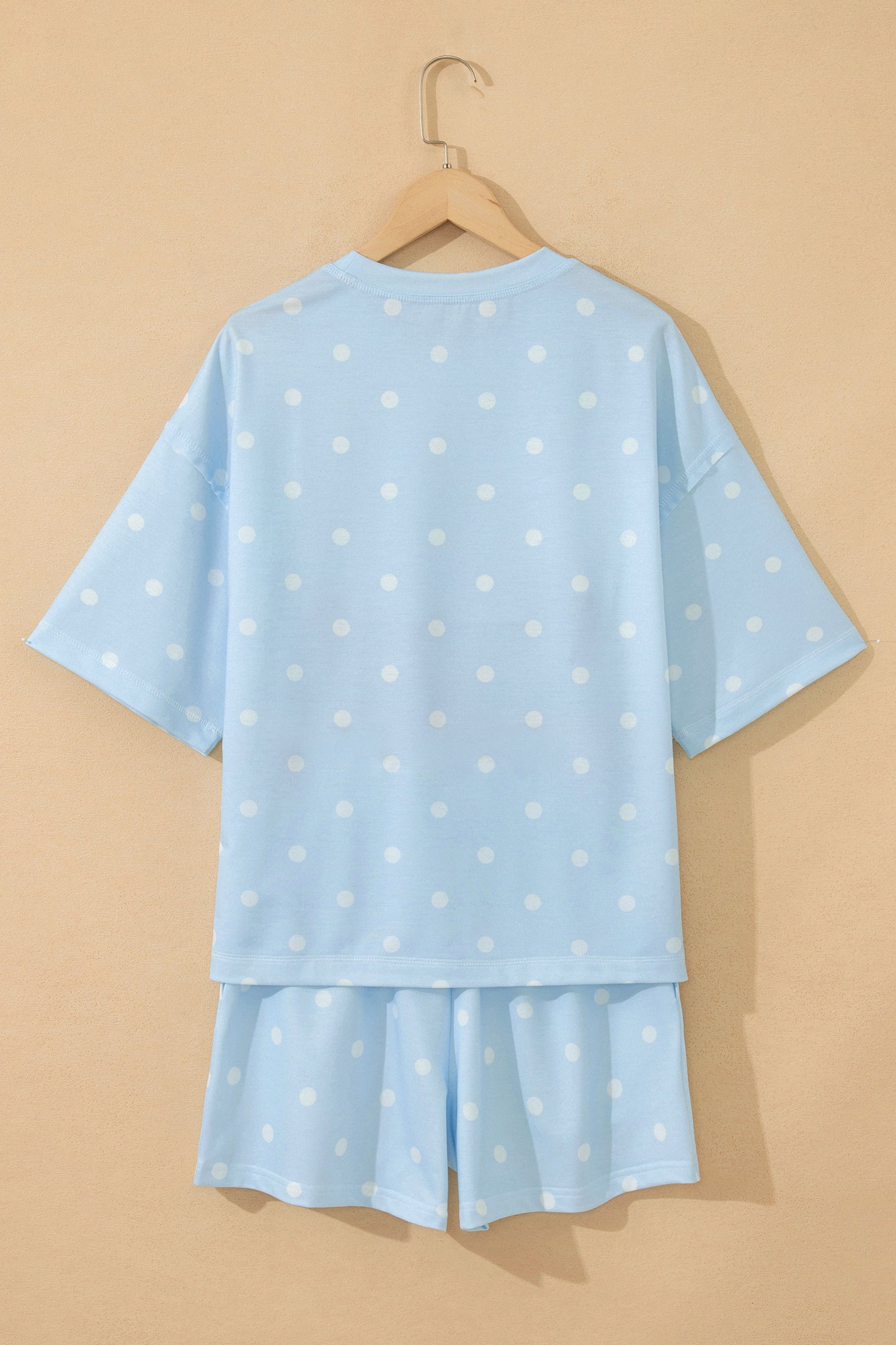 White Exposed Seam Detail Polka Dot Loose Tee Drawstring Shorts Set-Two Piece Sets/Short Sets-[Adult]-[Female]-2022 Online Blue Zone Planet