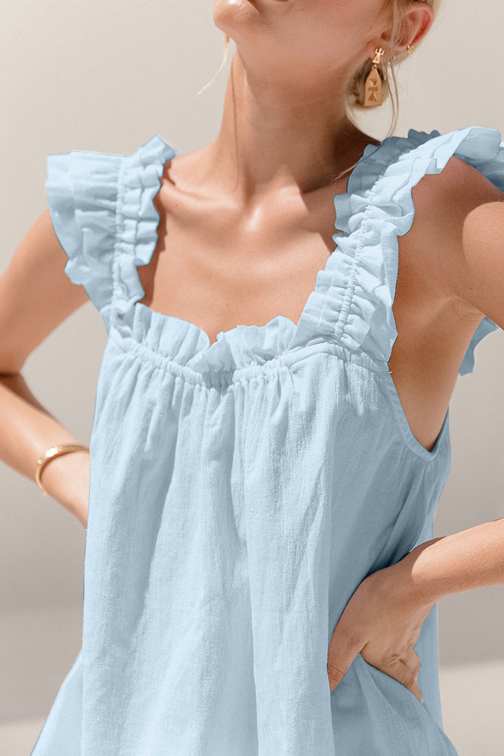 Blue Zone Planet | Ruffled Square Neck Top and Shorts Set-TOPS / DRESSES-[Adult]-[Female]-2022 Online Blue Zone Planet