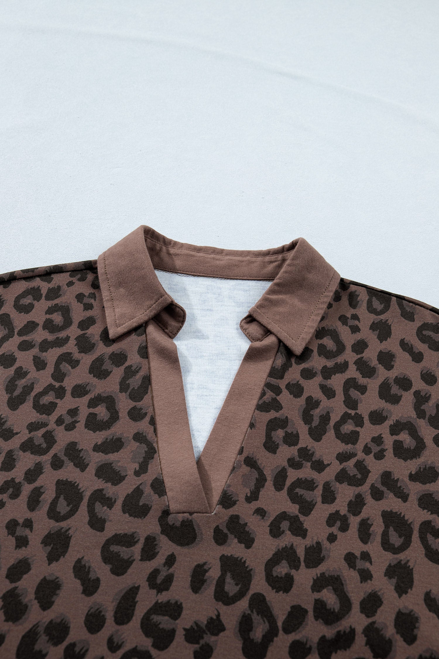Brown Leopard Print Contrast Collar V-Neck Mini Dress-Dresses/Mini Dresses-[Adult]-[Female]-2022 Online Blue Zone Planet