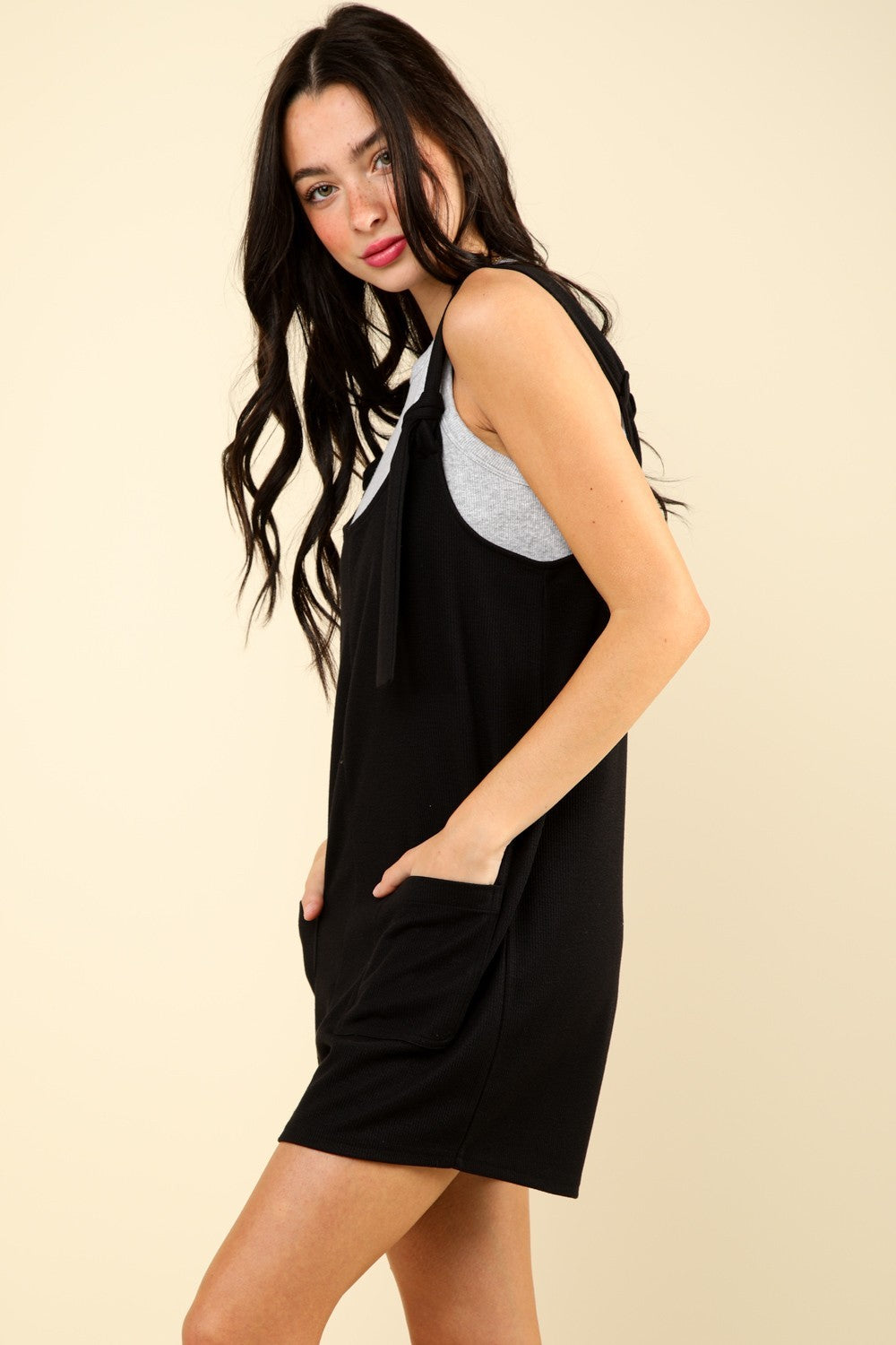 VERY J Tie Shoulder Front Pocket Romper-TOPS / DRESSES-[Adult]-[Female]-2022 Online Blue Zone Planet