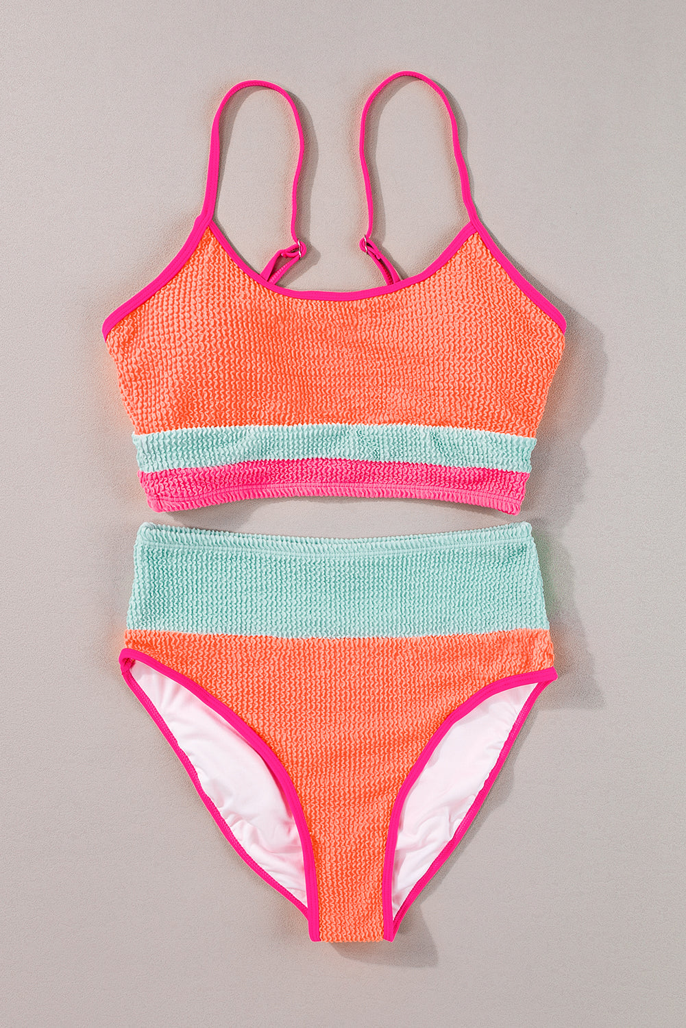 Grapefruit Orange Color Block High Waisted Sexy Bikini Set-Swimwear/High Waisted Swimsuit-[Adult]-[Female]-2022 Online Blue Zone Planet