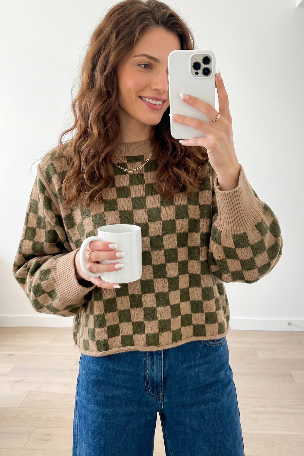 Multicolour Drop Shoulder Plaid Knit Long Sleeve Sweater-Sweaters & Cardigans/Sweaters-[Adult]-[Female]-2022 Online Blue Zone Planet