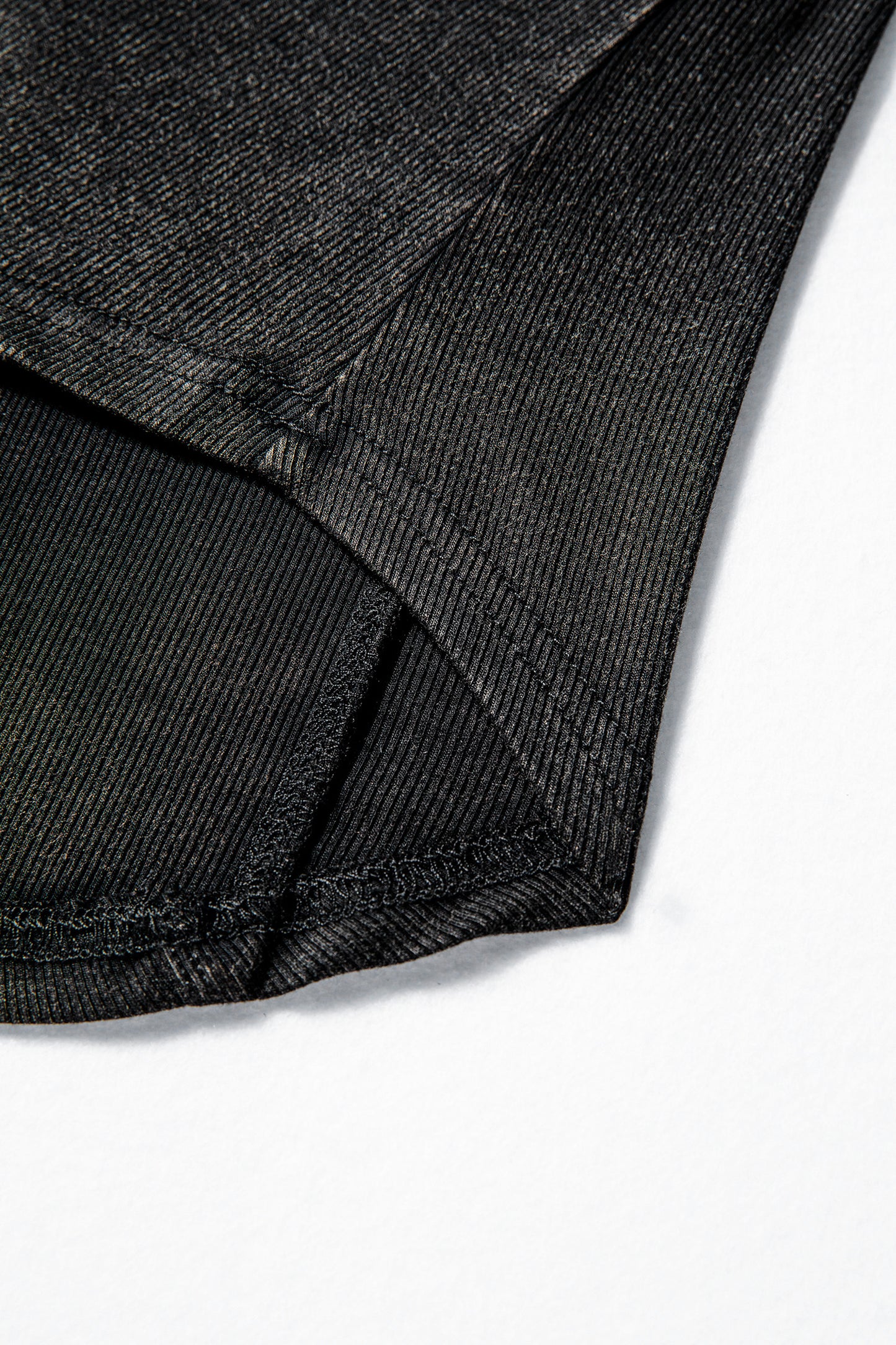 Black Exposed Seam Ribbed Long Sleeve Top