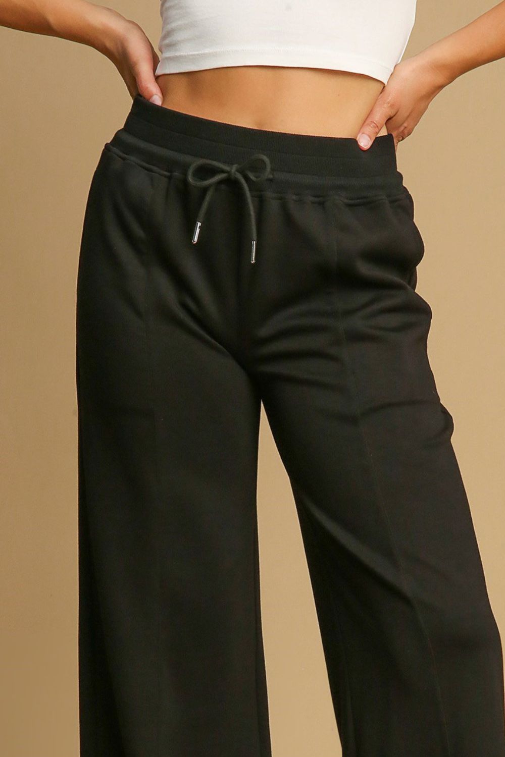 Umgee Drawstring Wide Leg Pants with Pockets-BOTTOMS SIZES SMALL MEDIUM LARGE-[Adult]-[Female]-2022 Online Blue Zone Planet