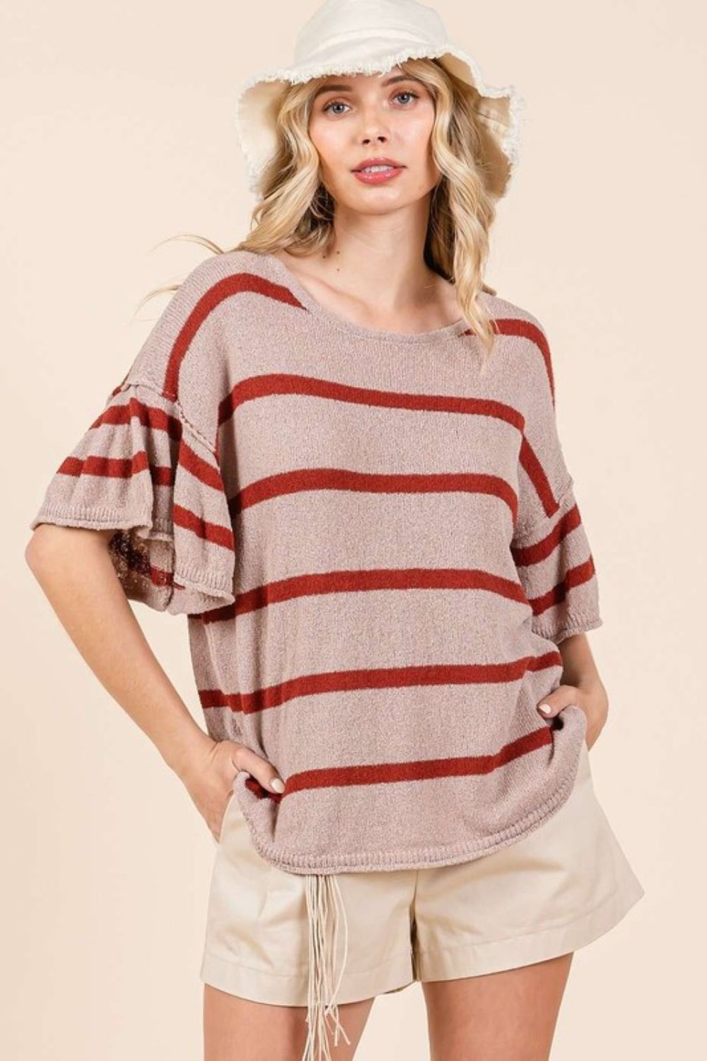 Mittoshop Striped Flounce Sleeve Knit Top-TOPS / DRESSES-[Adult]-[Female]-2022 Online Blue Zone Planet