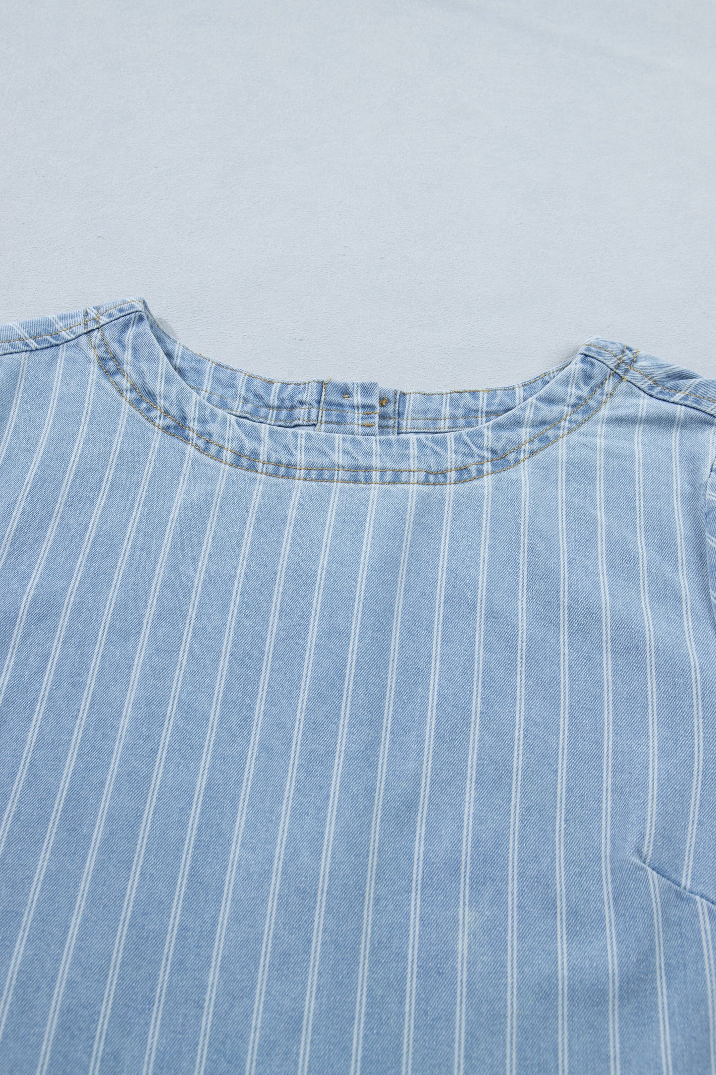 Sky Blue Stripe Buttoned Back T-Shirt Denim Mini Dress-TOPS / DRESSES-[Adult]-[Female]-2022 Online Blue Zone Planet