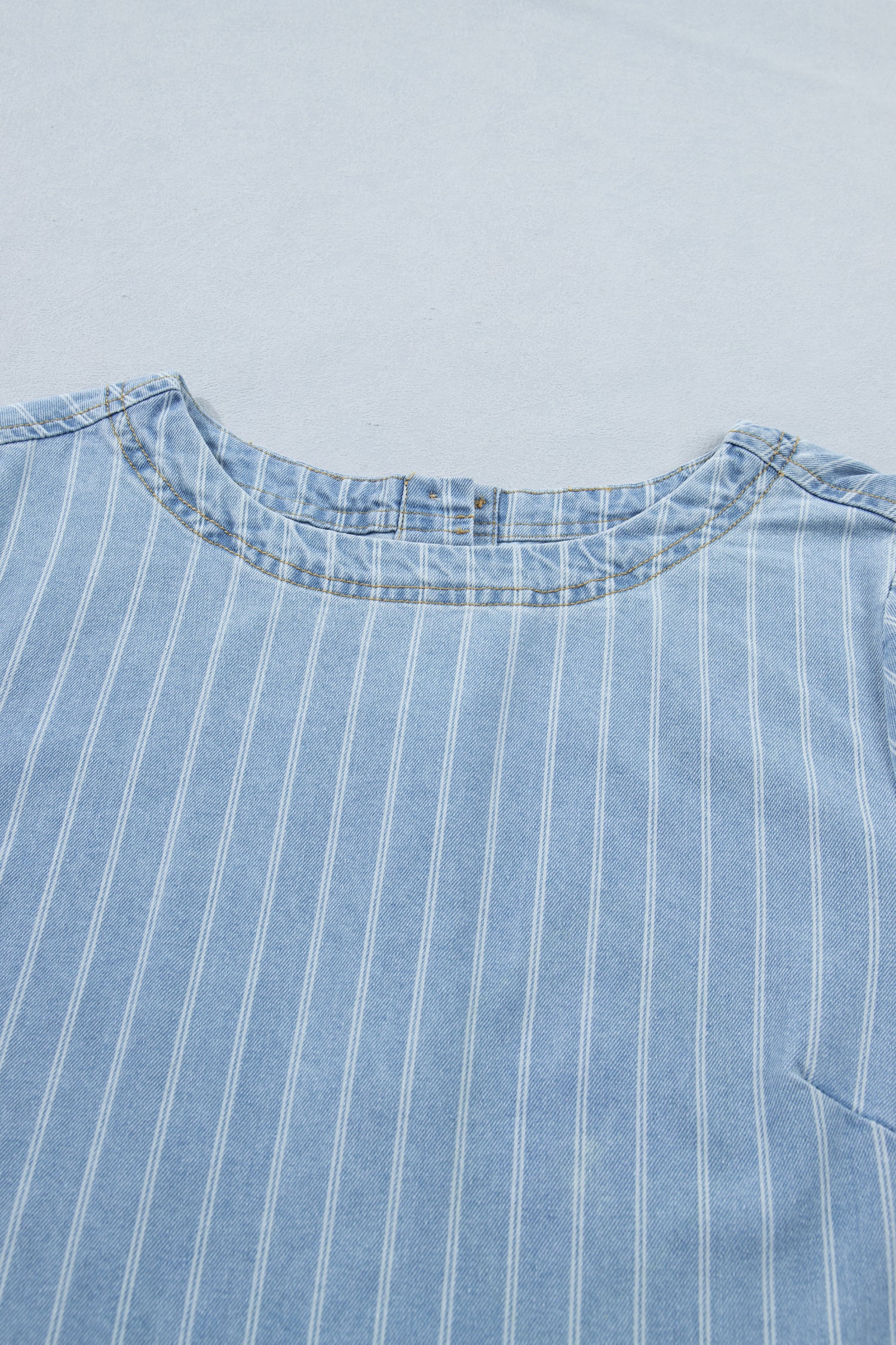 Sky Blue Stripe Buttoned Back T-Shirt Denim Mini Dress-TOPS / DRESSES-[Adult]-[Female]-2022 Online Blue Zone Planet