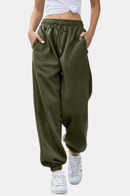 Elastic Waist Joggers with Pockets-TOPS / DRESSES-[Adult]-[Female]-Army Green-S-2022 Online Blue Zone Planet