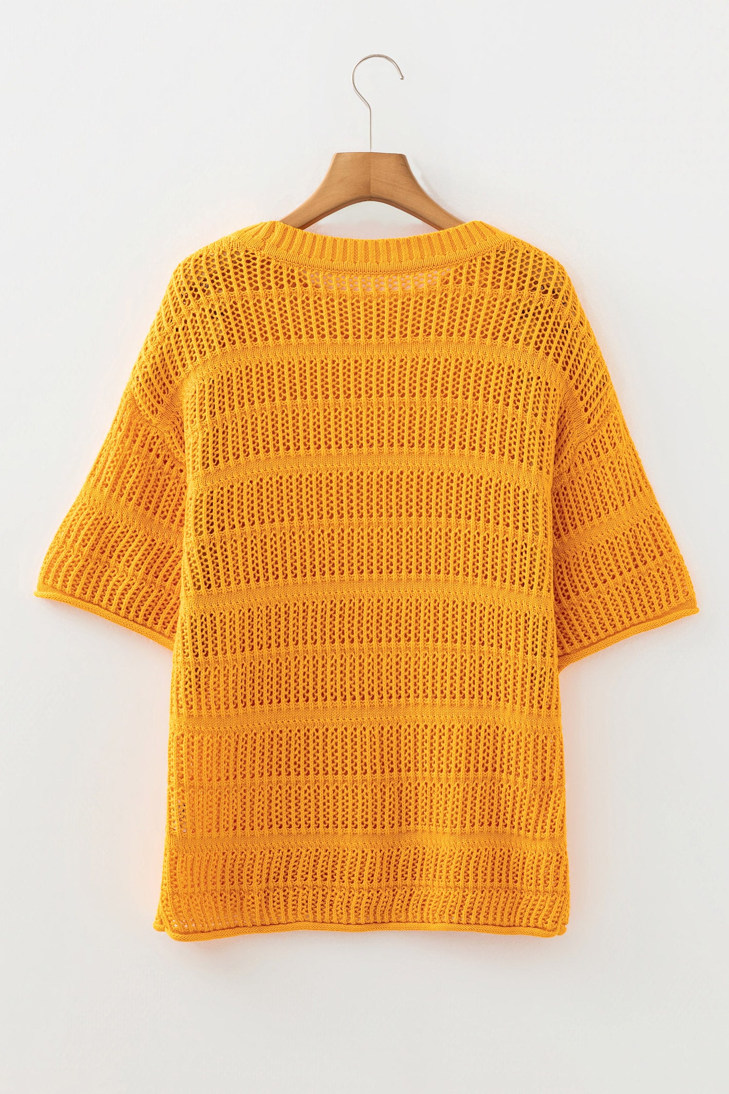 Mustard Hollow out Openwork Knit 3/4 Sleeve Sweater-TOPS / DRESSES-[Adult]-[Female]-2022 Online Blue Zone Planet