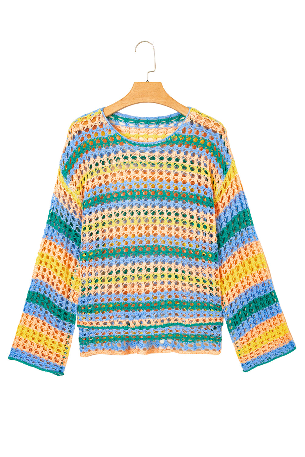 Beau Blue Multi Stripe Open Knit Sweater Beach Cover Up-TOPS / DRESSES-[Adult]-[Female]-2022 Online Blue Zone Planet