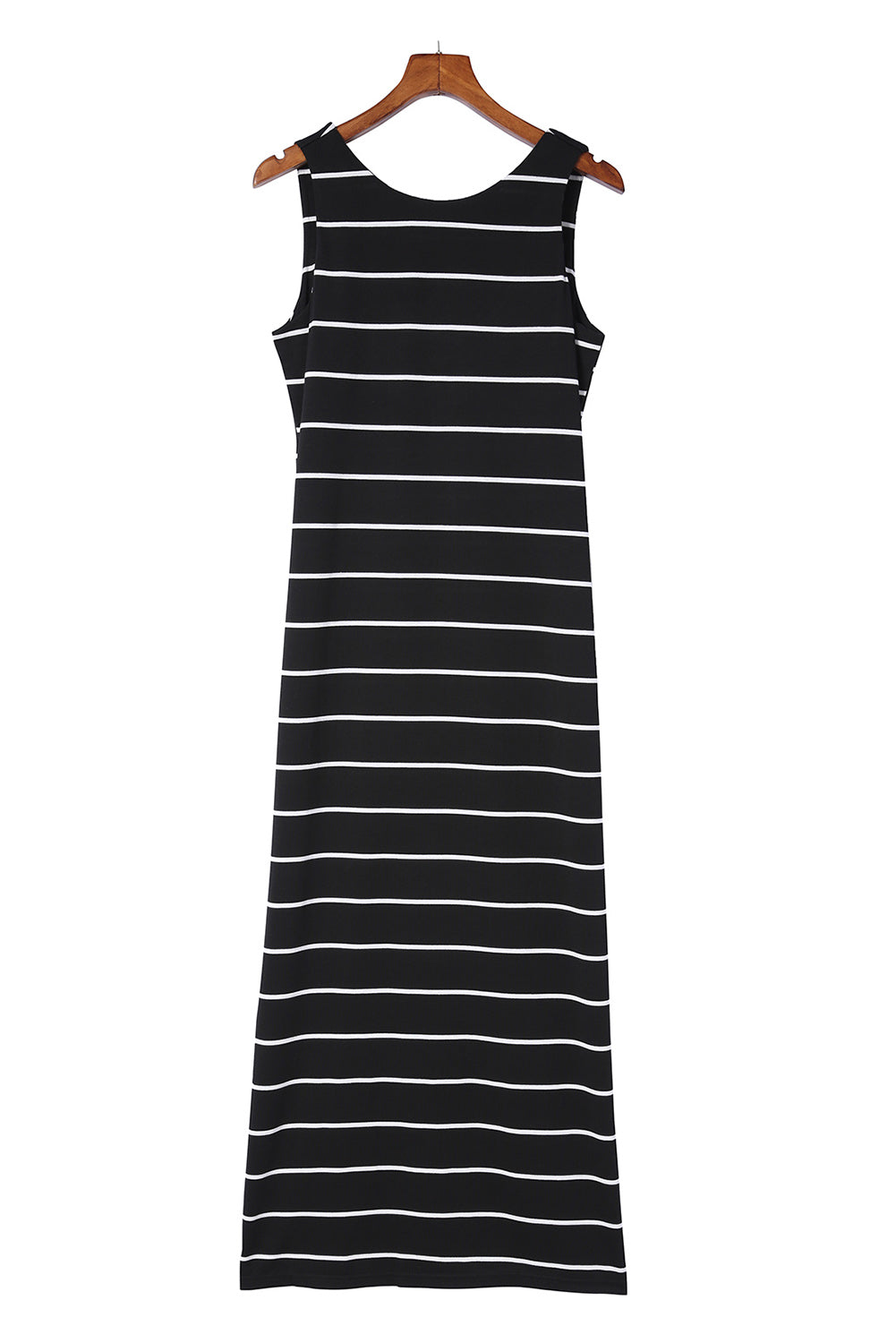 Black Stripe Print Open Back Sleeveless Maxi Dress With Slits-Maxi Dresses-[Adult]-[Female]-2022 Online Blue Zone Planet