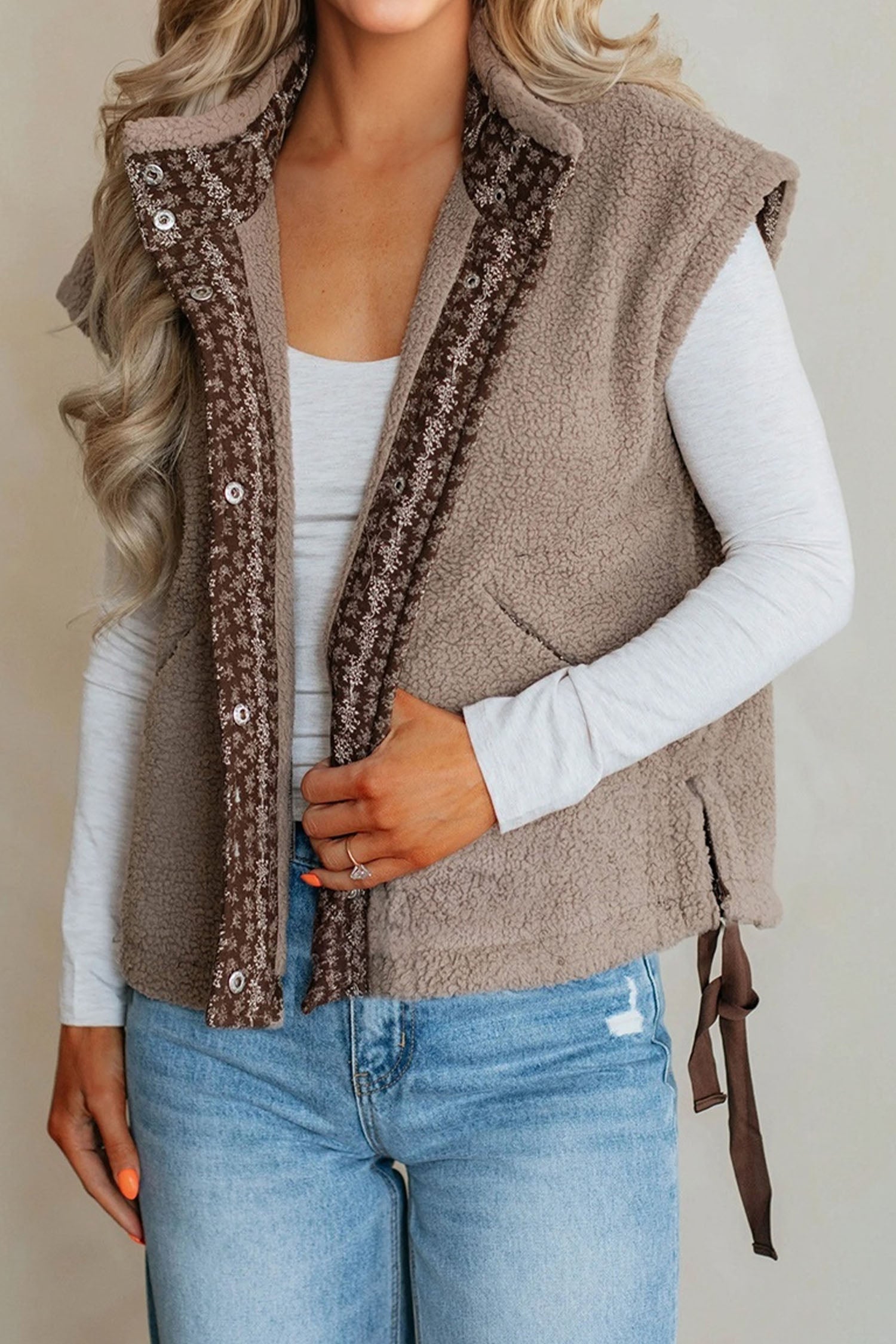 Goat Side Bows Sherpa Fleece Vest-Outerwear/Vests-[Adult]-[Female]-2022 Online Blue Zone Planet