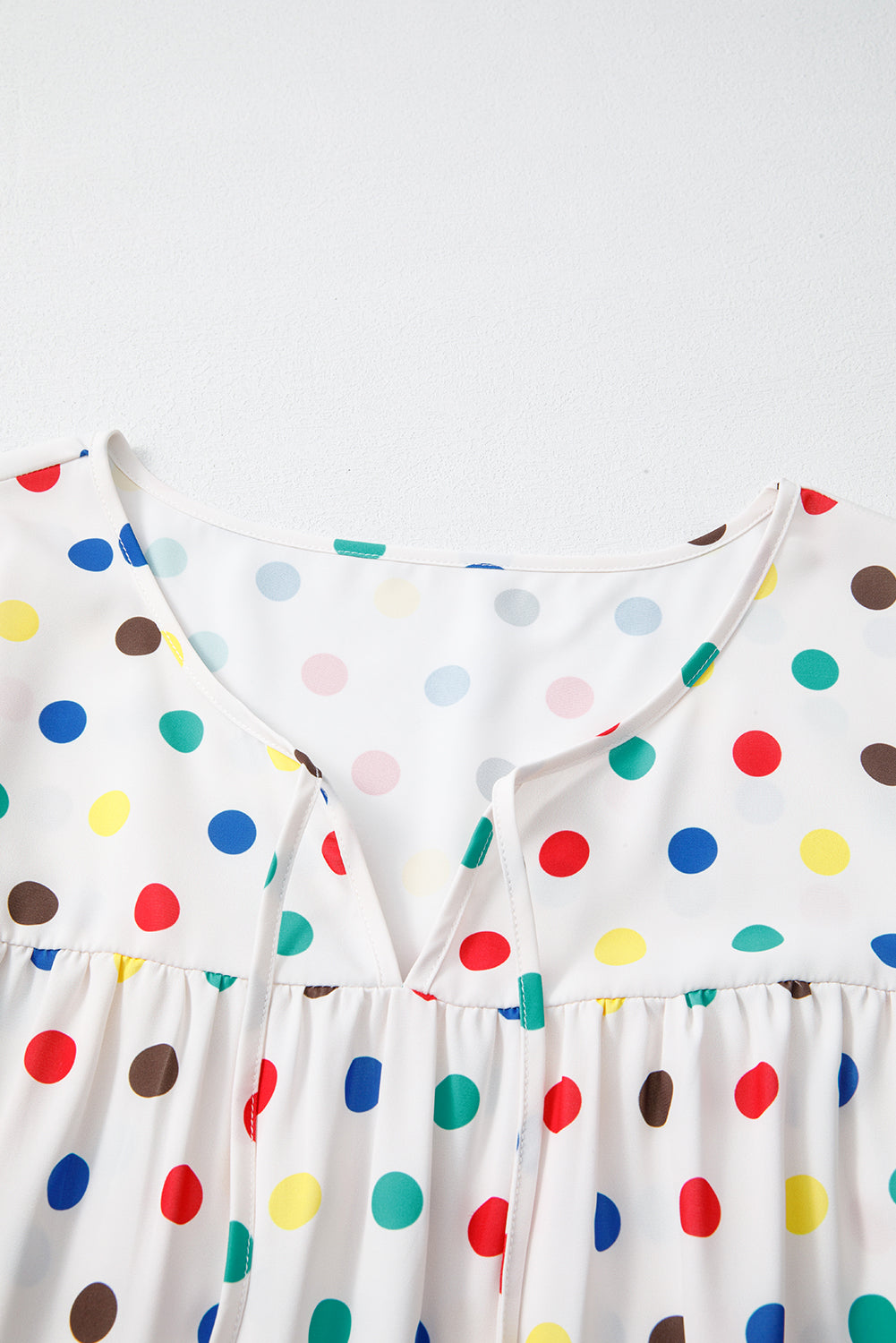 Apricot Plus Size Colorful Polka Dots Tie Neck Puff Sleeve Blouse-Plus Size/Plus Size Tops/Plus Size Blouses & Shirts-[Adult]-[Female]-2022 Online Blue Zone Planet