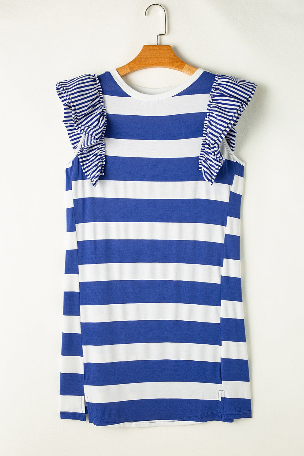 Ruffled Striped Round Neck Cap Sleeve Mini Dress-TOPS / DRESSES-[Adult]-[Female]-2022 Online Blue Zone Planet