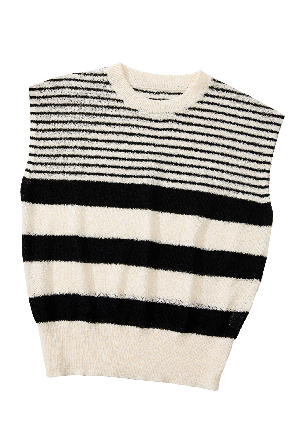 Blue Zone Planet | Black White Striped Sleeveless Knit Top-Knit Tops-[Adult]-[Female]-2022 Online Blue Zone Planet