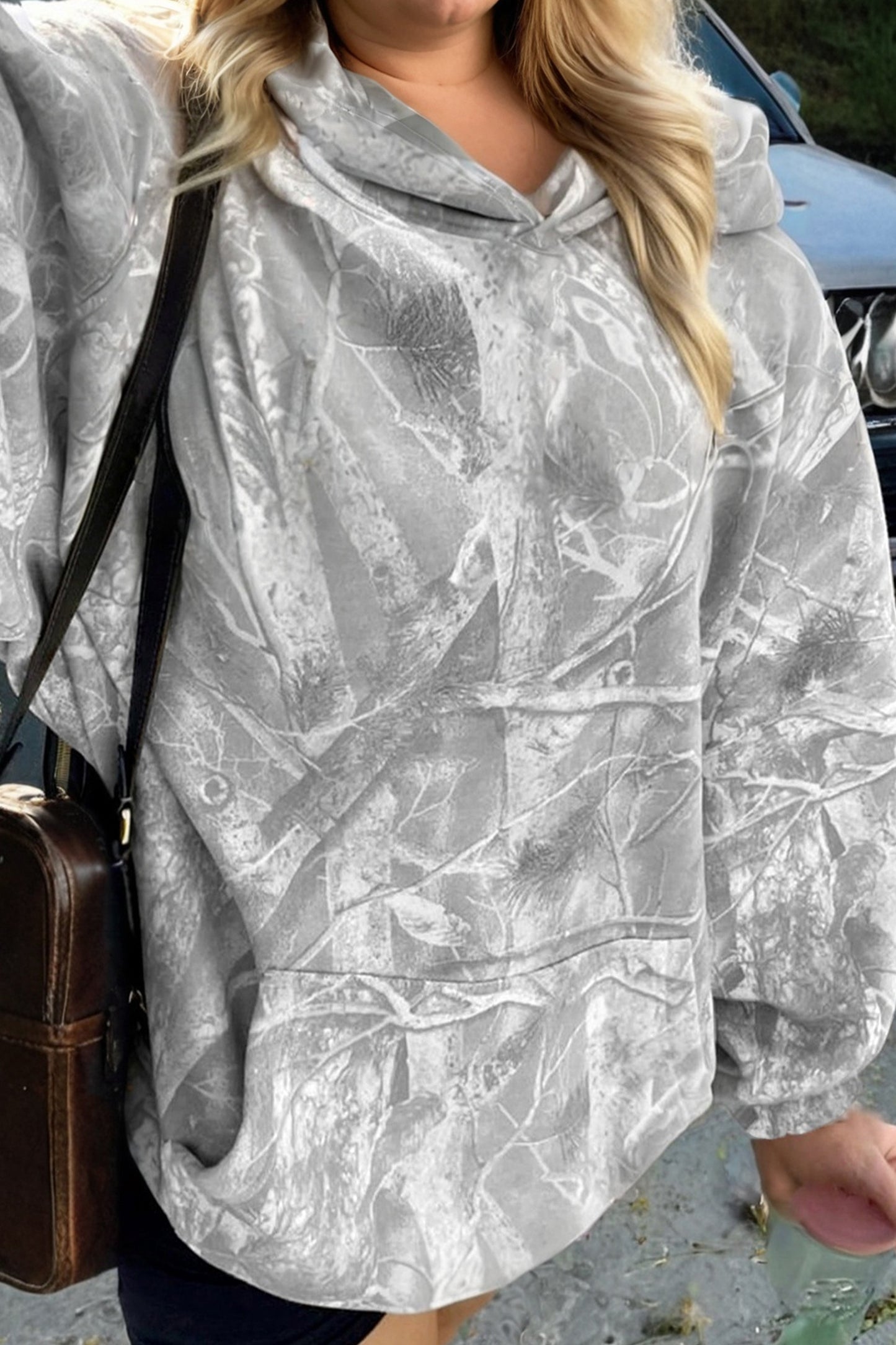 Gray Plus Size Camouflage Woodland Print Oversized Sporty Hoodie-Tops / Dresses-[Adult]-[Female]-2022 Online Blue Zone Planet