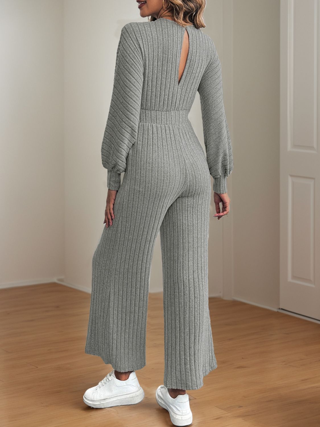 V-Neck Long Sleeve Wide Leg Jumpsuit-TOPS / DRESSES-[Adult]-[Female]-2022 Online Blue Zone Planet