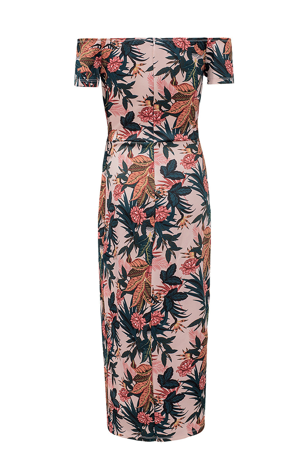 Pink Floral Print Off Shoulder Slit Bodycon Midi Dress Blue Zone Planet