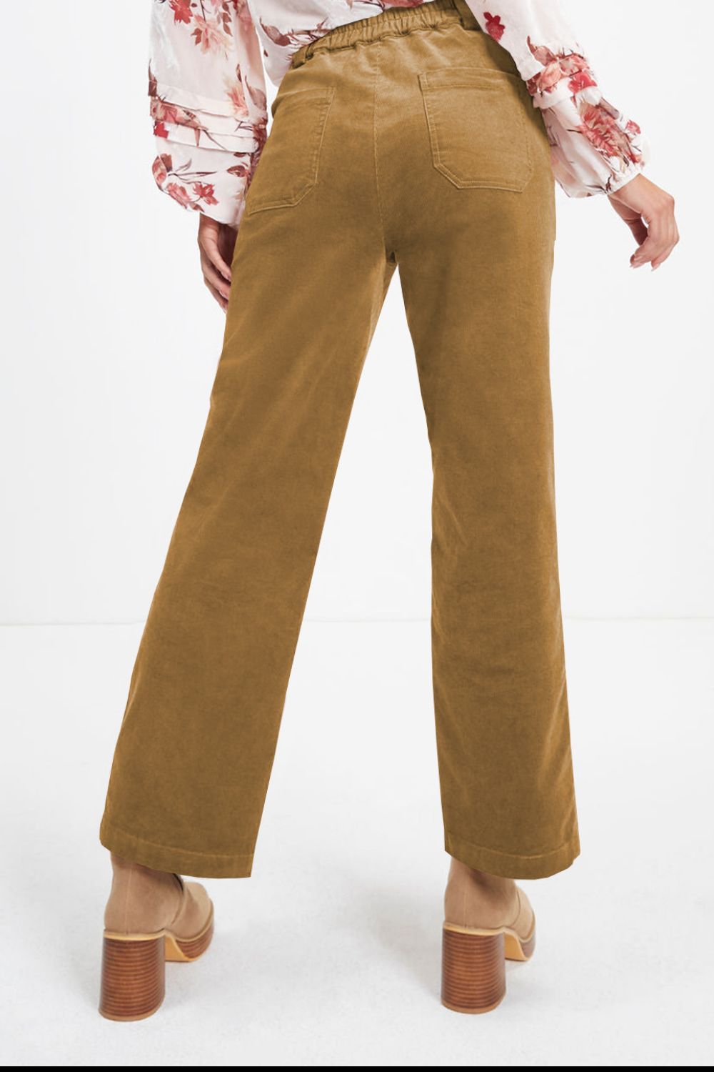 Blue Zone Planet | Half Elastic Waist Straight Pants-BOTTOM SIZES SMALL MEDIUM LARGE-[Adult]-[Female]-2022 Online Blue Zone Planet