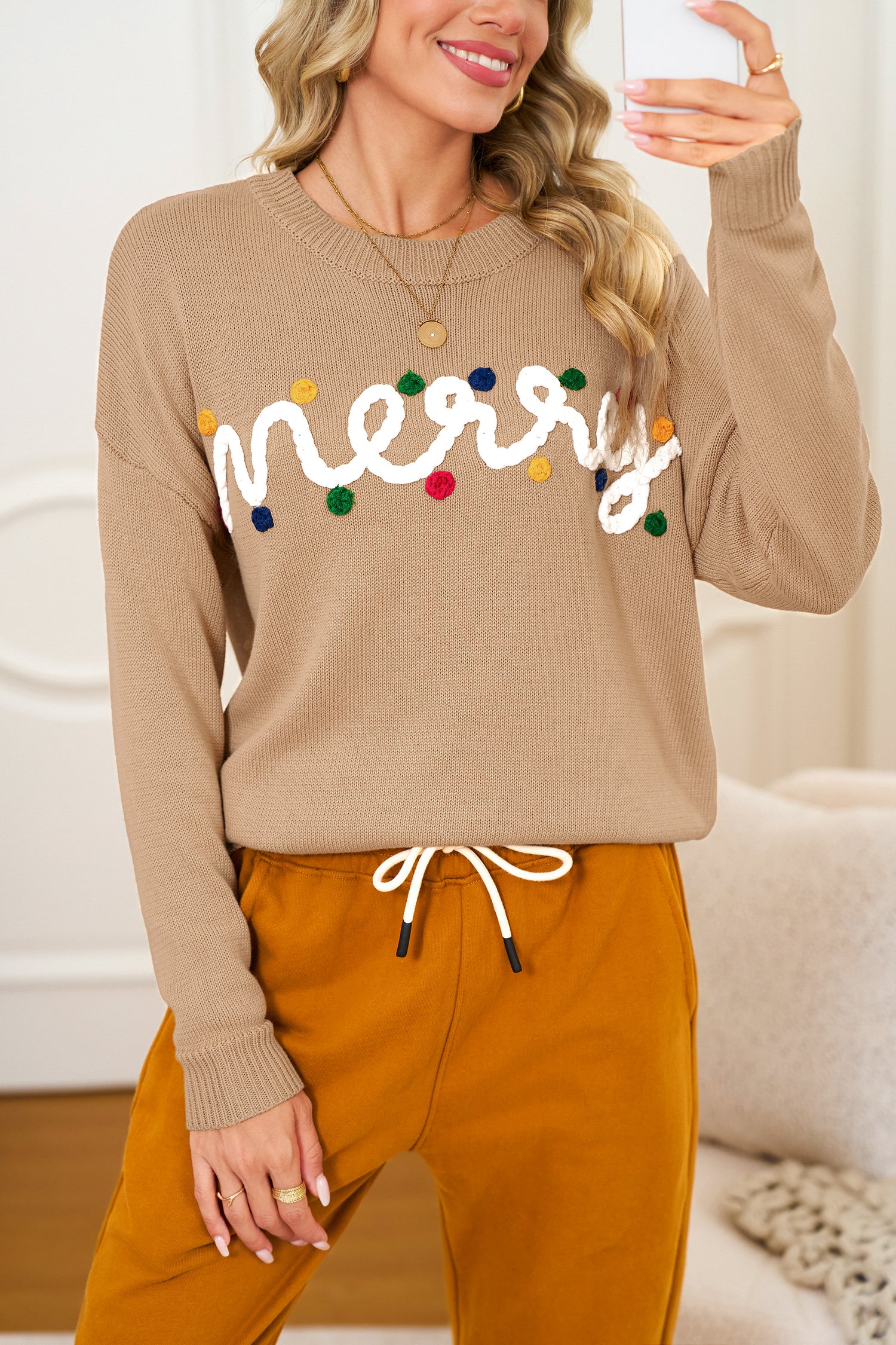 Racing Red Merry Colorful Dot Detail Christmas Dolman Sweater-TOPS / DRESSES-[Adult]-[Female]-2022 Online Blue Zone Planet