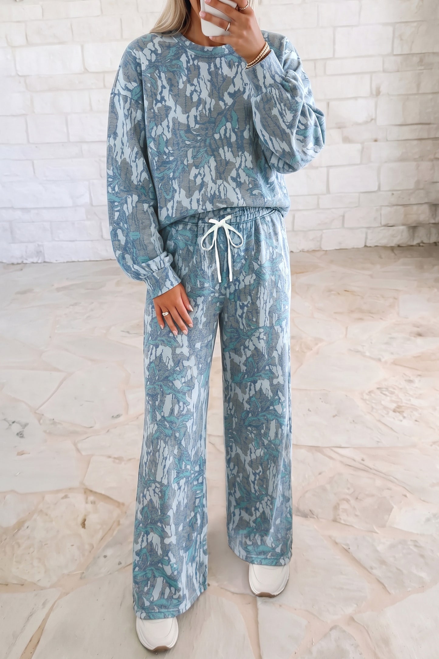 Pink Abstract Floral Print Loose Pullover Drawstring Pants 2pcs Set-Two Piece Sets/Pant Sets-[Adult]-[Female]-Multicolour-S-2022 Online Blue Zone Planet