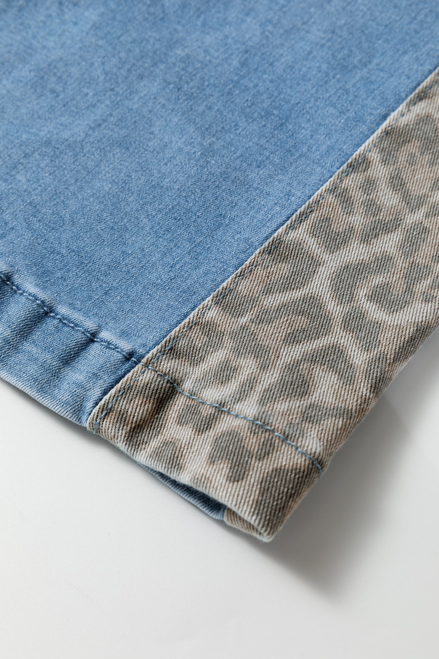 Beau Blue Drawstring Elastic Waist Leopard Striped Side Panel Wide Leg Jeans-Bottoms/Jeans-[Adult]-[Female]-2022 Online Blue Zone Planet