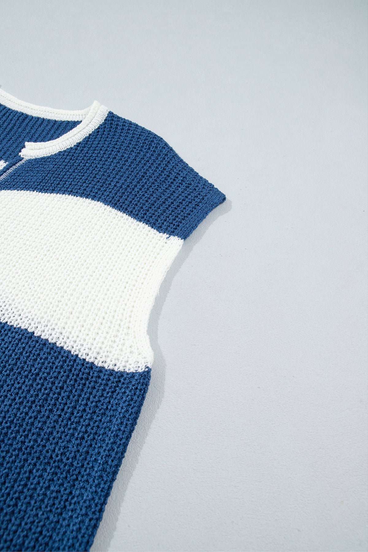 Brown Stripe Striped Colorblock Knit V Neck Short Sleeve Loose Sweater-Sweaters & Cardigans/Short Sleeve Sweaters-[Adult]-[Female]-2022 Online Blue Zone Planet