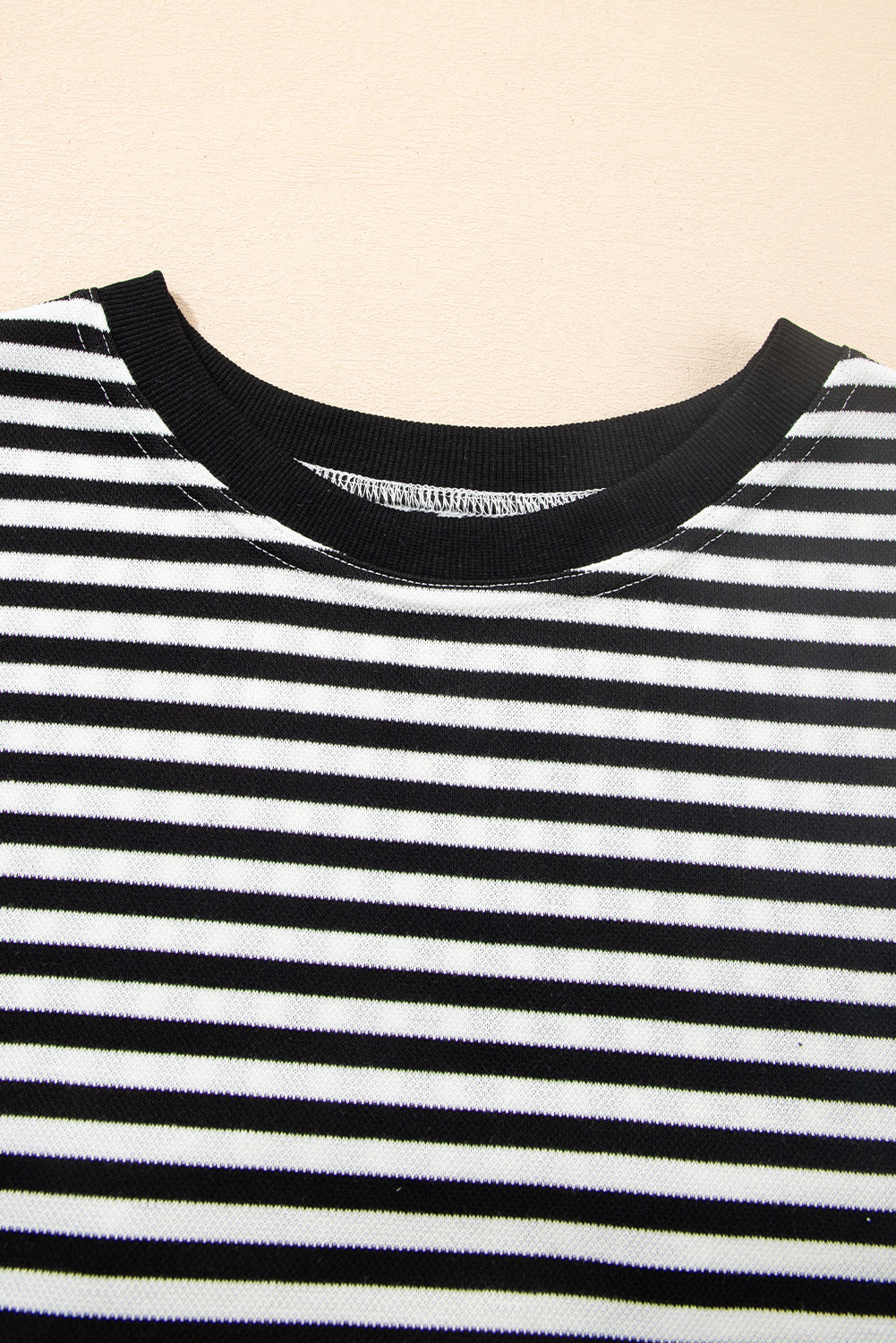 Black Stripe Bowknot Cutout Back Drop Shoulder Wide Bracelet Sleeve Loose Tee-Bracelet-[Adult]-[Female]-2022 Online Blue Zone Planet