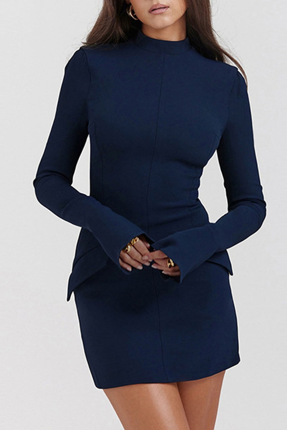 Mock Neck Long Sleeve Mini Dress-TOPS / DRESSES-[Adult]-[Female]-2022 Online Blue Zone Planet