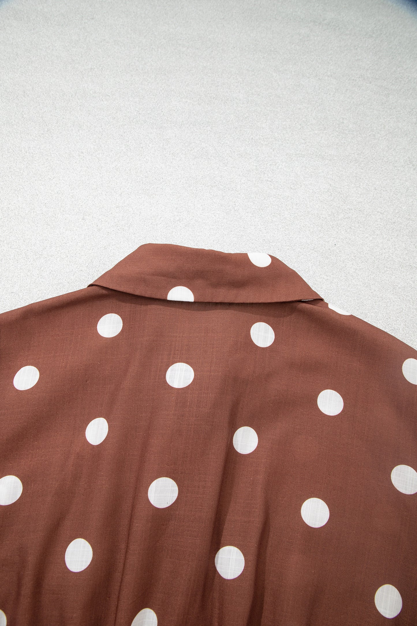 Brown Polka Dot V Neck Abdomen Pocket Gathered Cuffs Long Sleeve Shift Plus Size Dress-TOPS / DRESSES-[Adult]-[Female]-2022 Online Blue Zone Planet
