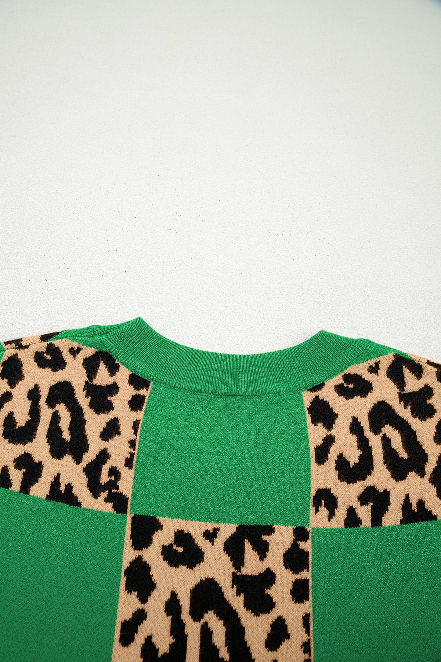 Green Leopard Checkerboard Short Sleeve Knit Sweater-TOPS / DRESSES-[Adult]-[Female]-2022 Online Blue Zone Planet