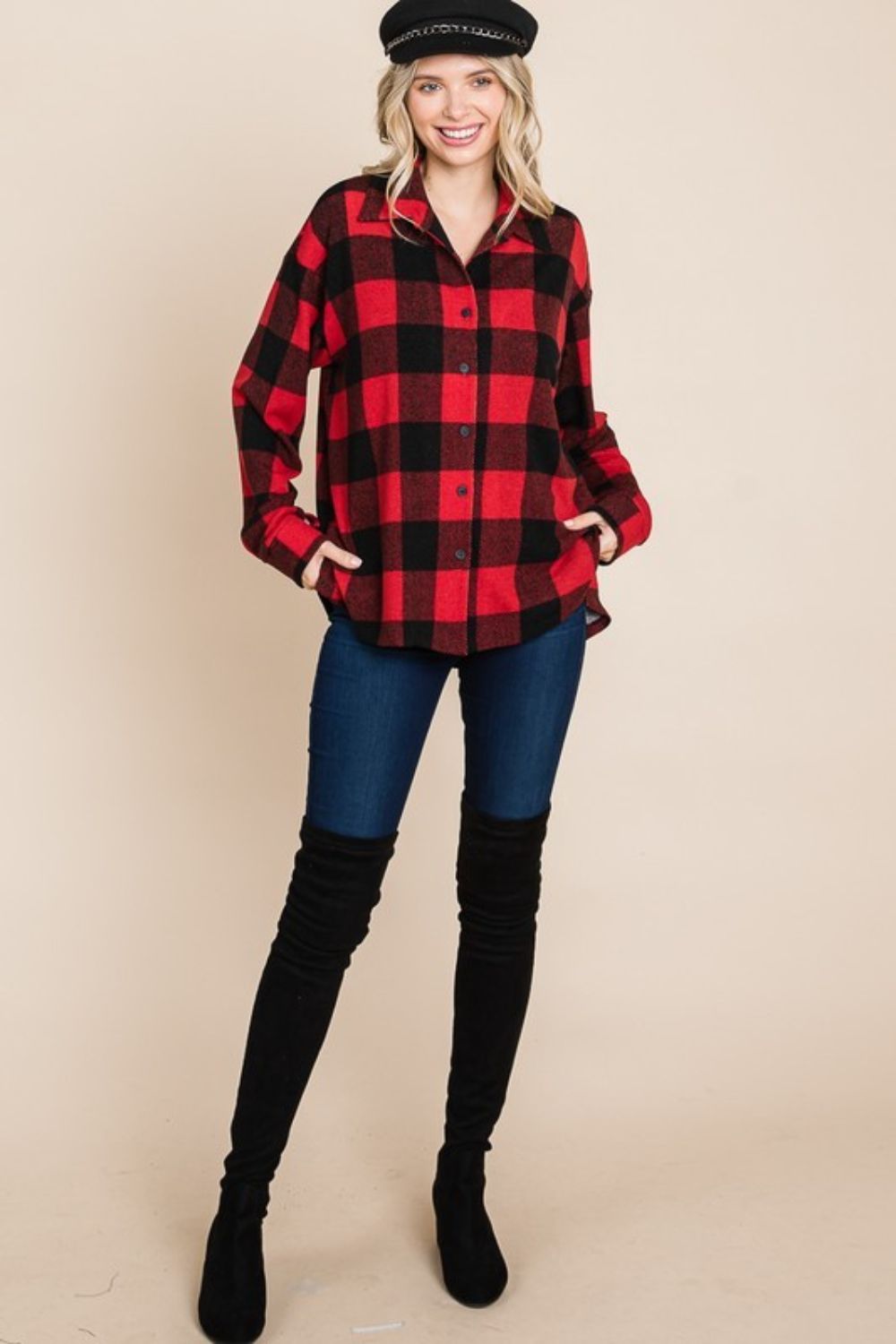 Super Lady Plaid Button Up Long Sleeve Shirt-TOPS / DRESSES-[Adult]-[Female]-2022 Online Blue Zone Planet