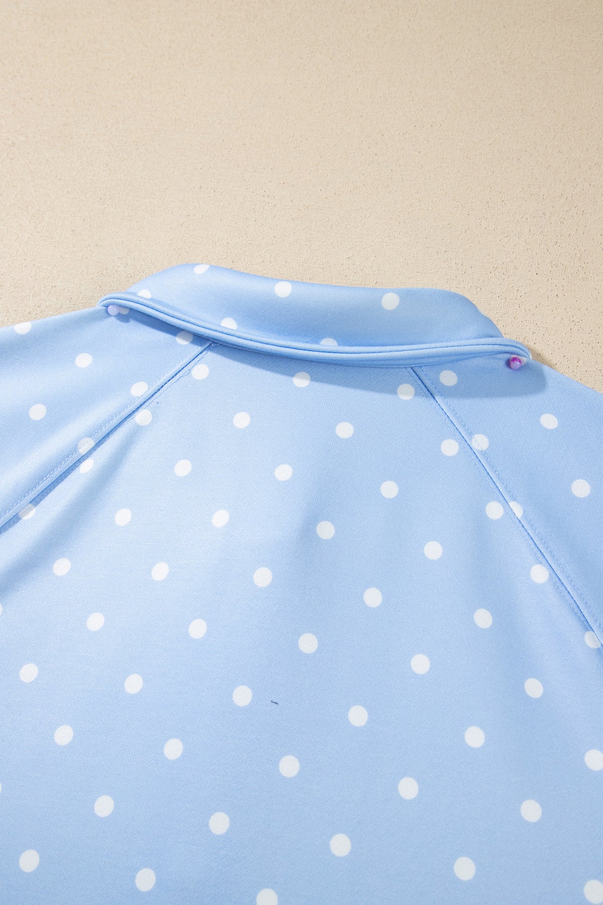 Sky Blue Polka Dot V Neck Metal Button Long Sleeve Shift Plus Size Sweatshirt-Plus Size/Plus Size Sweatshirts & Hoodies-[Adult]-[Female]-2022 Online Blue Zone Planet