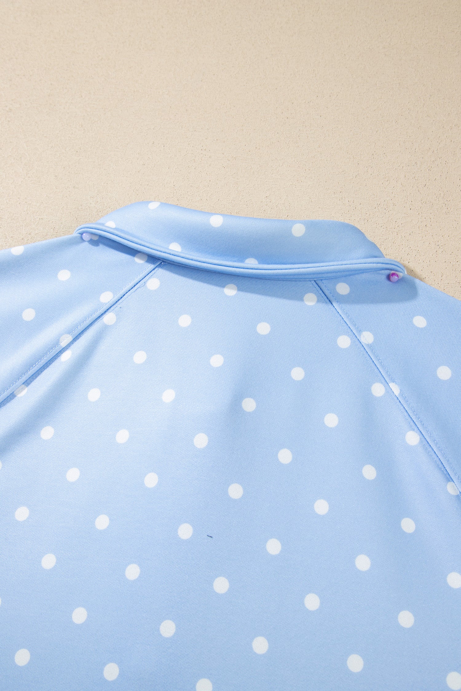 Sky Blue Polka Dot V Neck Metal Button Long Sleeve Shift Plus Size Sweatshirt-Plus Size/Plus Size Sweatshirts & Hoodies-[Adult]-[Female]-2022 Online Blue Zone Planet