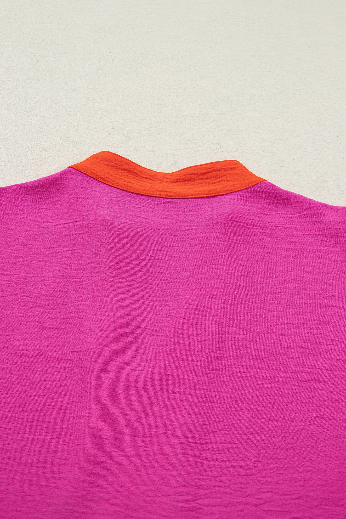 Rose Red Contrast V Neck Colorblock Wide Short Sleeve Top-Tops/Blouses & Shirts-[Adult]-[Female]-2022 Online Blue Zone Planet