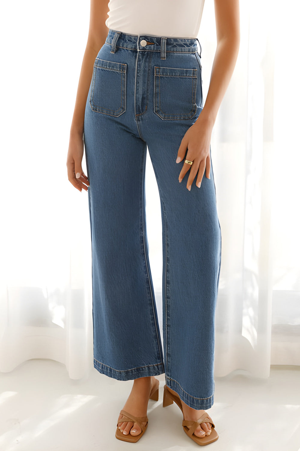 High Waist Bootcut Jeans with Pockets-BOTTOMS SIZES SMALL MEDIUM LARGE-[Adult]-[Female]-Medium-S-2022 Online Blue Zone Planet