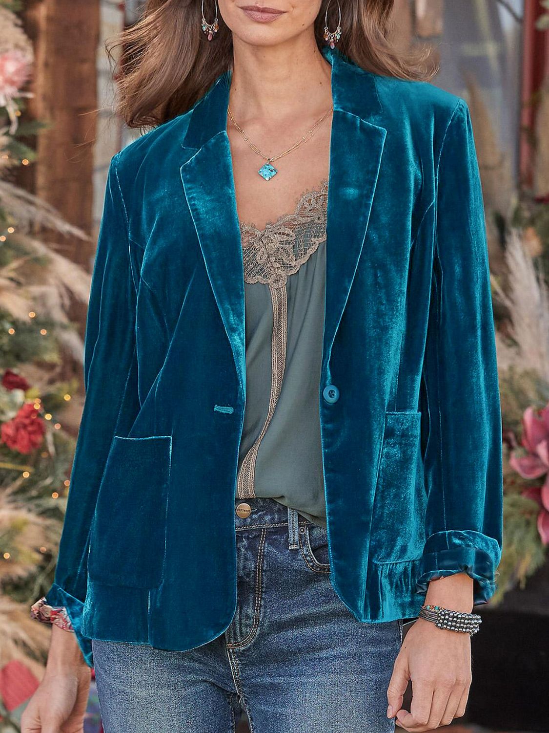 Blue Zone Planet | Pocketed Button Up Lapel Collar Blazer-TOPS / DRESSES-[Adult]-[Female]-Peacock Blue-S-2022 Online Blue Zone Planet