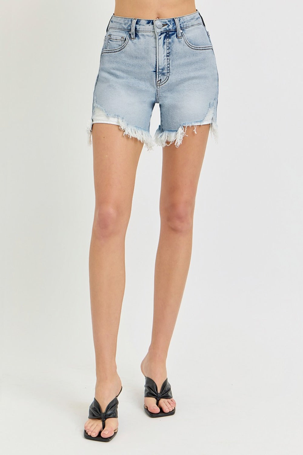 RISEN High Rise Side Step Hem Denim Shorts-BOTTOMS SIZES SMALL MEDIUM LARGE-[Adult]-[Female]-2022 Online Blue Zone Planet