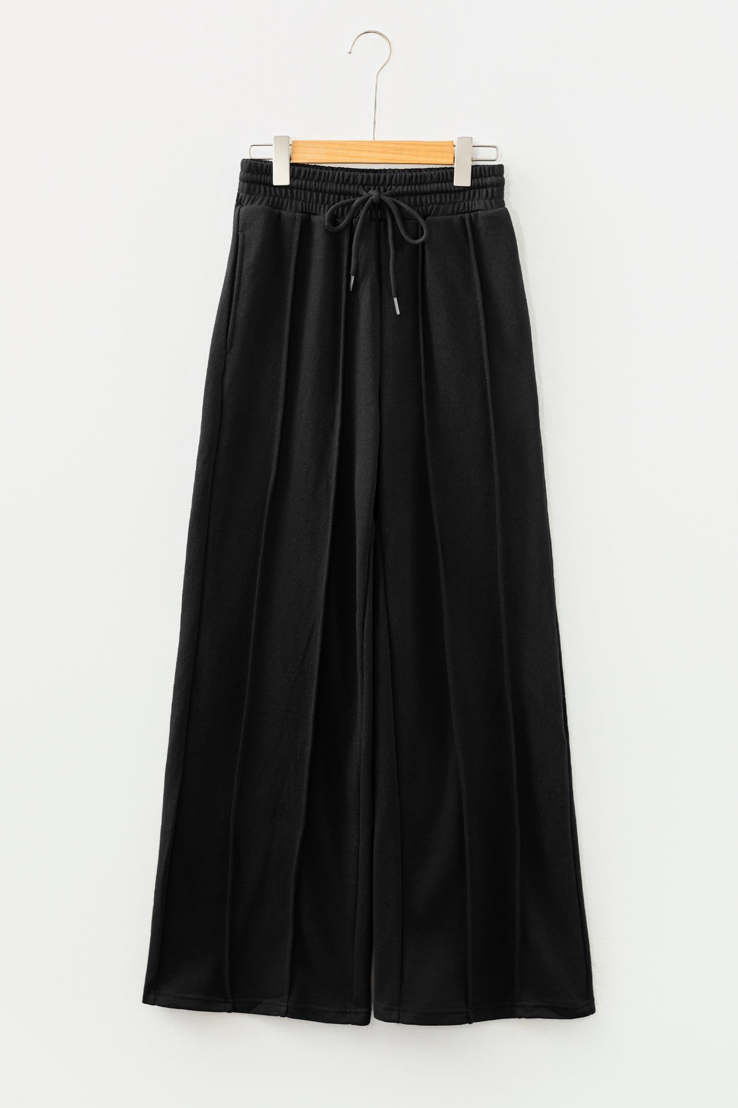 Black Seamed Drawstring High Waist Wide Leg Sweatpants-Bottoms/Pants & Culotte-[Adult]-[Female]-2022 Online Blue Zone Planet