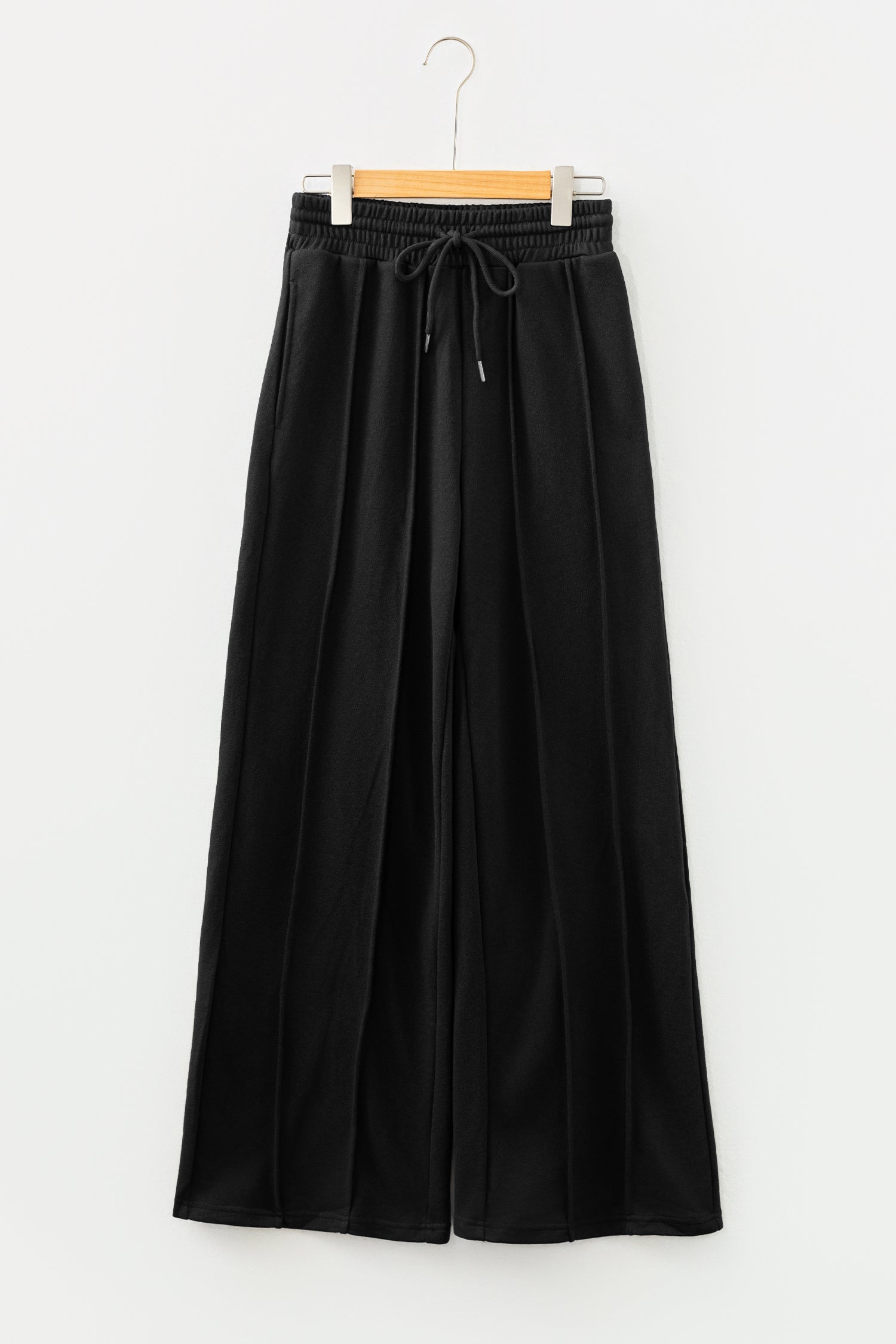 Black Seamed Drawstring High Waist Wide Leg Sweatpants-Bottoms/Pants & Culotte-[Adult]-[Female]-2022 Online Blue Zone Planet