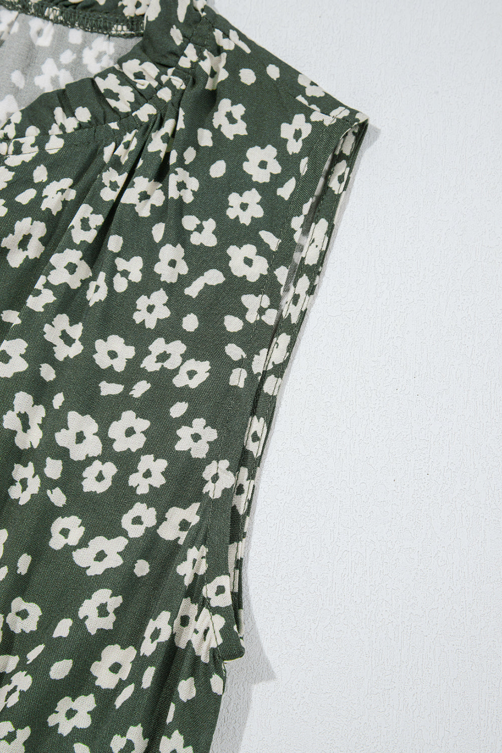 Green Boho Floral Print V Neck Tunic Sleeveless Dress-TOPS / DRESSES-[Adult]-[Female]-2022 Online Blue Zone Planet