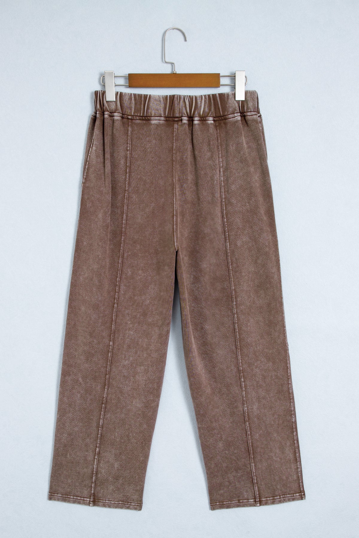 Coffee Mineral Wash Seam Detail Elastic Waist Barrel Pants-Bottoms/Pants & Culotte-[Adult]-[Female]-2022 Online Blue Zone Planet