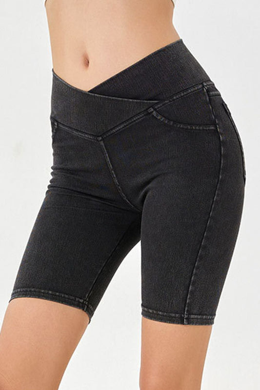 Basic Bae Asymmetrical Waist Denim Shorts with Pockets-BOTTOMS SIZES SMALL MEDIUM LARGE-[Adult]-[Female]-Dark-S-2022 Online Blue Zone Planet