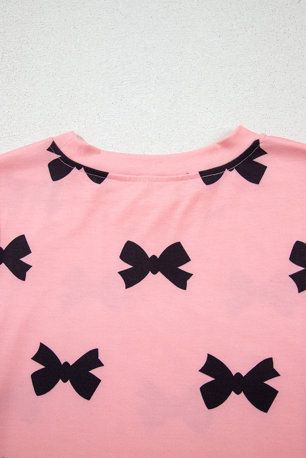 Pink Allover Bow Print Pockets Cropped Pajama Set-Loungewear Set-[Adult]-[Female]-2022 Online Blue Zone Planet