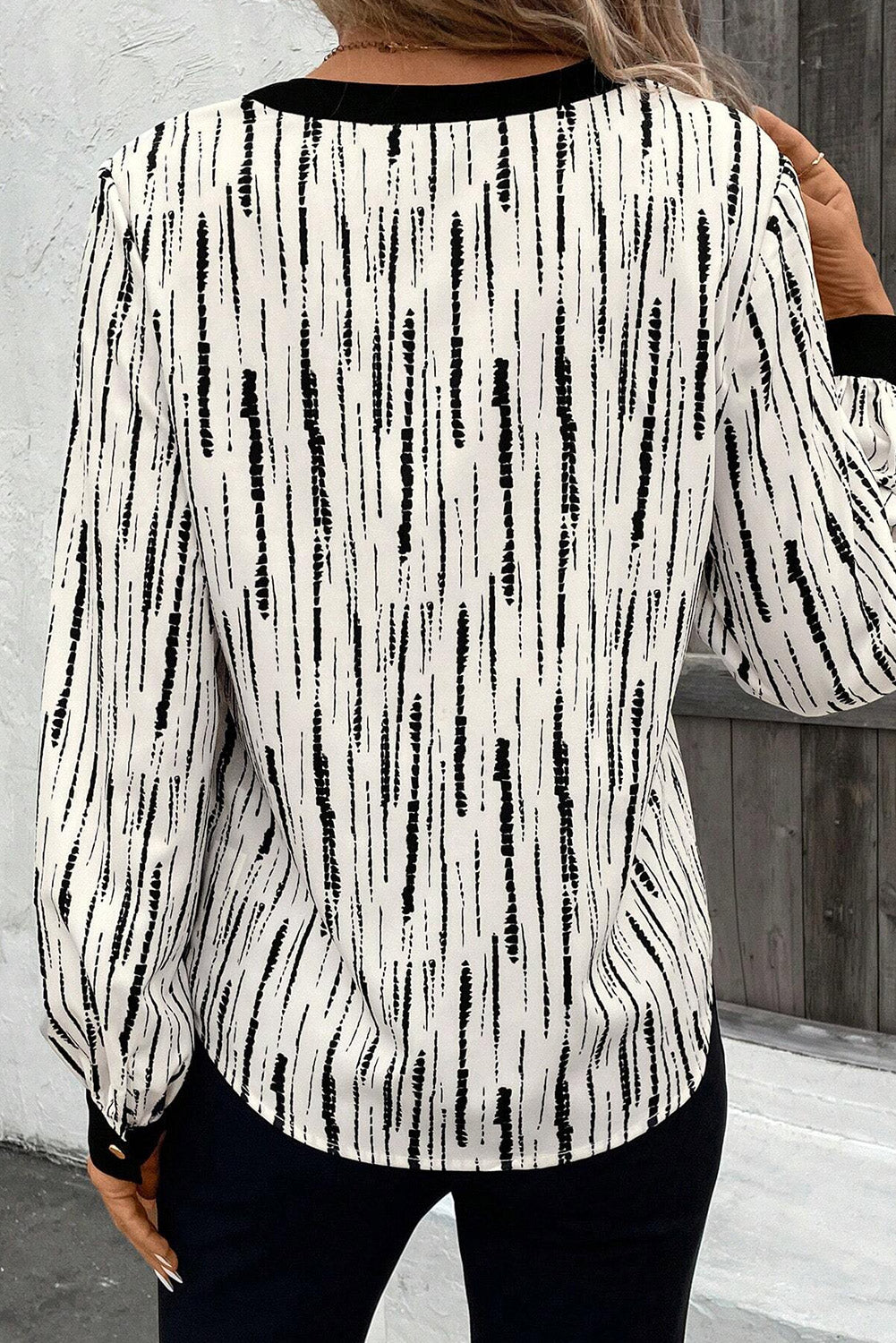 White Abstract Printed V Neck Fall Blouse-Tops/Blouses & Shirts-[Adult]-[Female]-2022 Online Blue Zone Planet