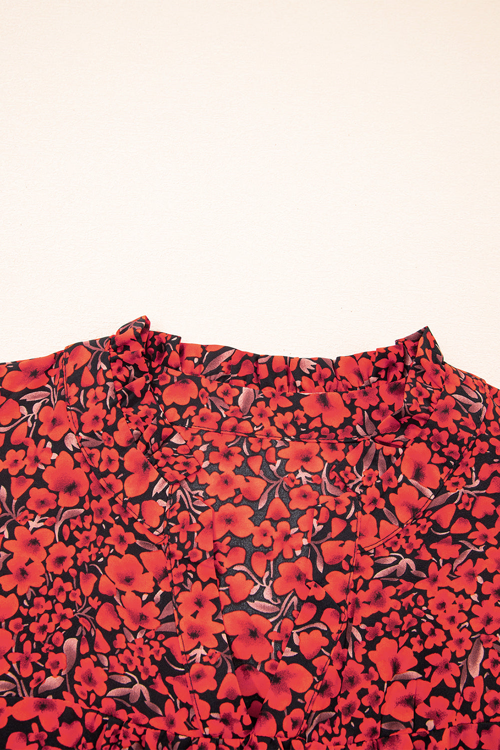 Fiery Red Rose Floral Print Ruffle Sleeve Plus Size Shift Top-Plus Size/Plus Size Tops/Plus Size Blouses & Shirts-[Adult]-[Female]-2022 Online Blue Zone Planet