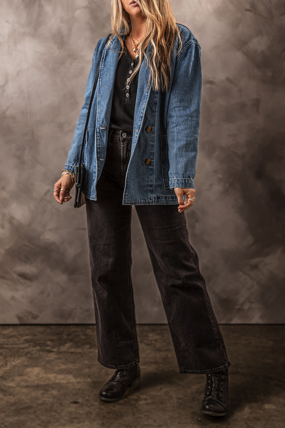 Blue Zone Planet | Pocketed Long Sleeve Denim Jacket-TOPS / DRESSES-[Adult]-[Female]-2022 Online Blue Zone Planet