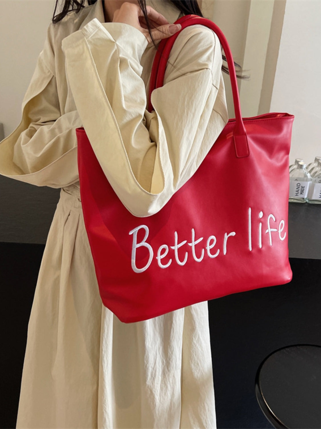 BETTER LIFE PU Leather Tote Bag-HANDBAGS-[Adult]-[Female]-2022 Online Blue Zone Planet