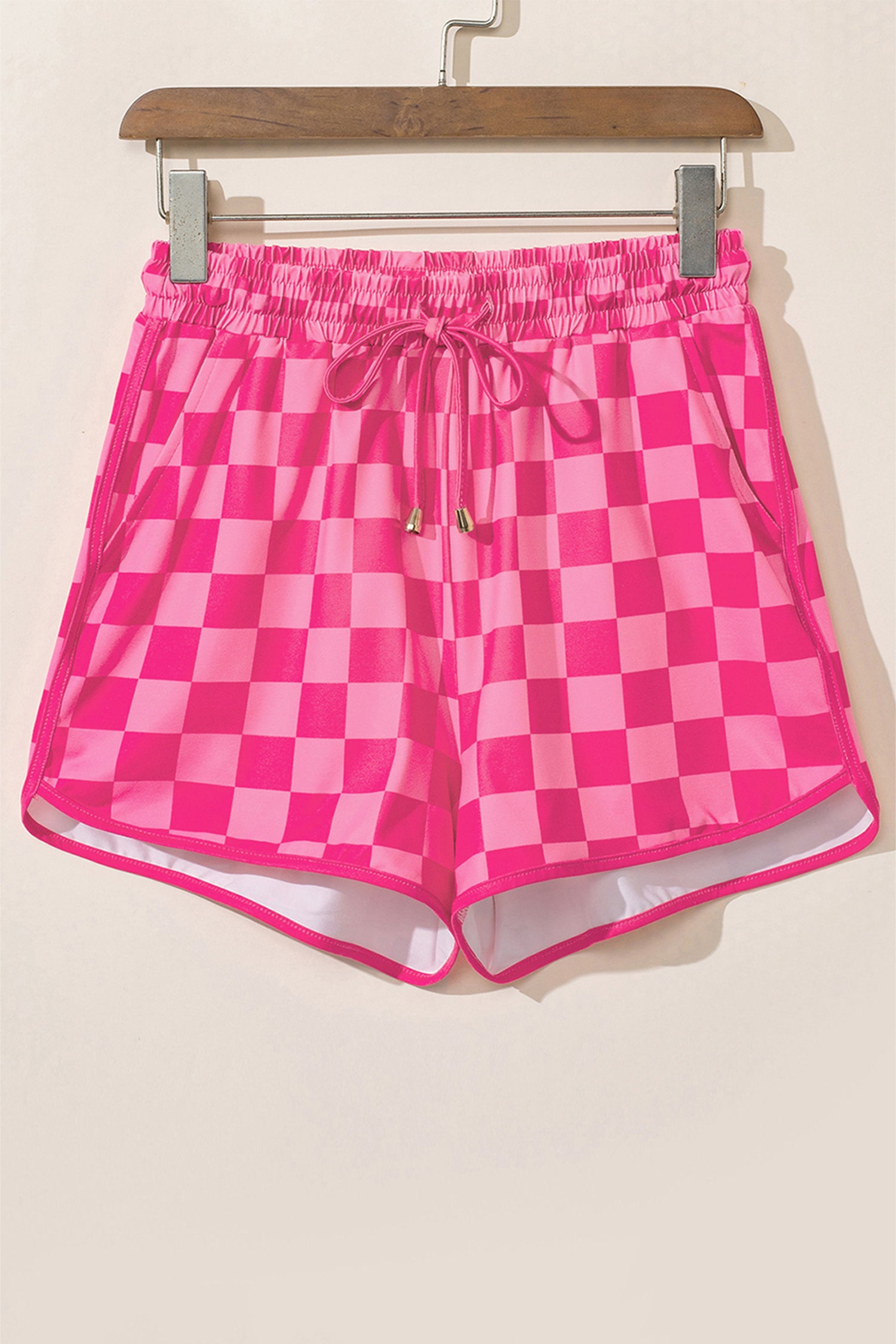 Multicolour Checkered Drawstring Elastic Waist Casual Shorts-Bottoms/Casual Shorts-[Adult]-[Female]-2022 Online Blue Zone Planet